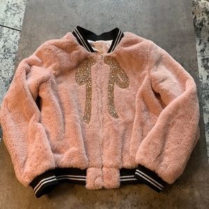 Hannah Banana pale pink faux fur bomber “jacket” size 14 - EUC